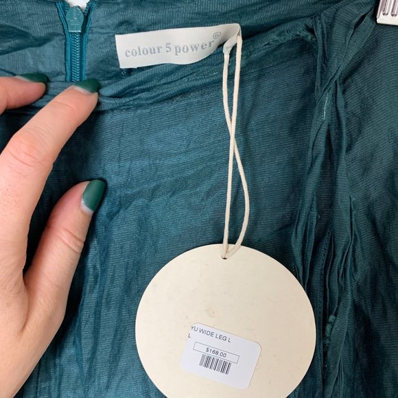 NWT Colour 5 Power green silk blend crinkle pant trouser large - Picture 3 of 7